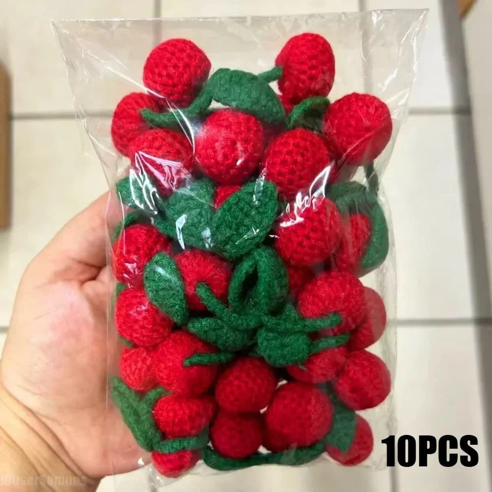 10Pcs DIY Knitted Woolen Yarn Cherry Hook Weaving Ornaments Craft Supplies Clothing Hat Shoe Key Chain Earring Decor Pendant