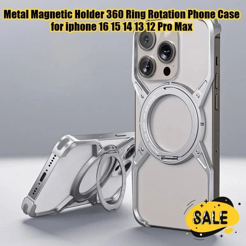 Custodia per telefono con supporto per rotazione magnetica a 360 gradi senza telaio in metallo per Iphone 12 13 14 15 16 Pro Max Telaio in lega di alluminio antigoccia