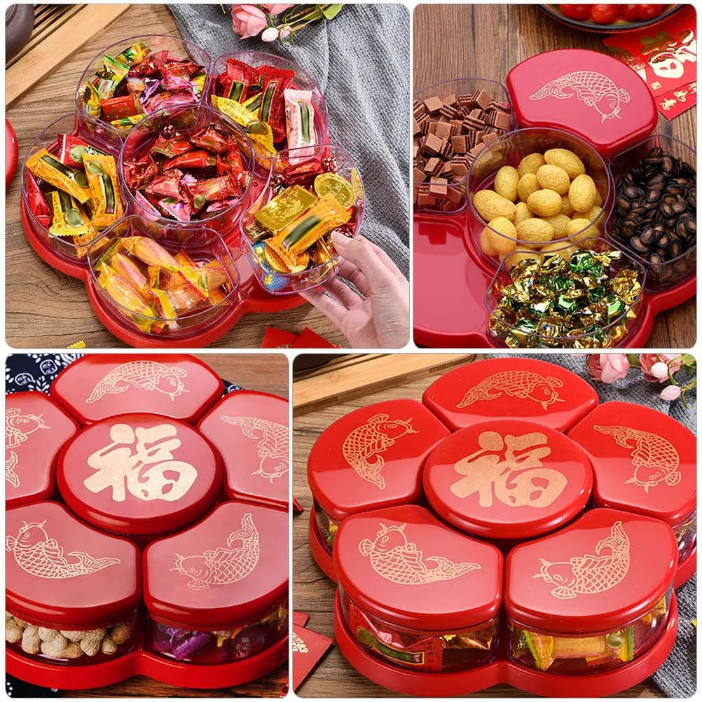 Porta Snack in Stile Cinese, Vassoio Premium in Plastica PP per Frutta, Contenitore per Frutta Secca con Scomparti, Piatto per Servire alle Feste