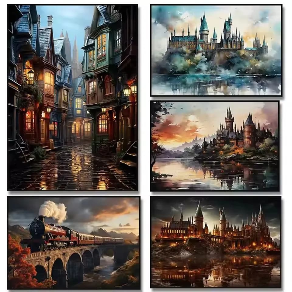 Castle Train School Art 5D Diy Mosaic Diamond Painting Fantasy Magic Wizard Owl Book Wall Decoration Gift