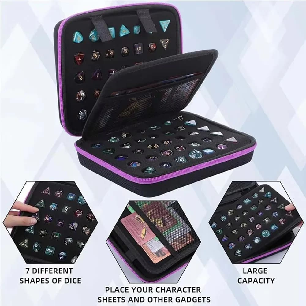 Borsa per dadi con vassoio per giochi da tavolo Dungeons and Dragons, scatola per dadi con divisorio, borsa per Craps con 70 scomparti