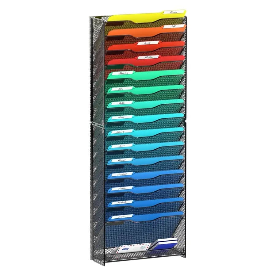 Organizzatore da Parete a 16 Ripiani, Portadocumenti da Parete, Organizzatore per Cartelle, Portariviste, in Rete, Nero