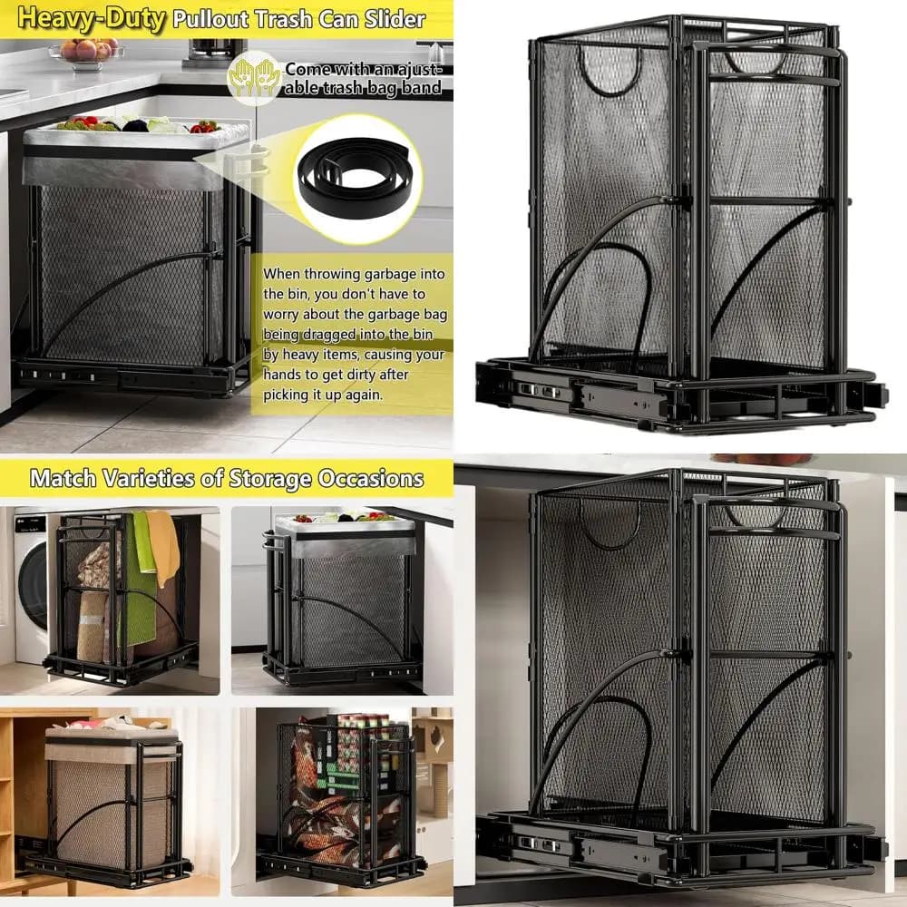 Cestino per rifiuti estraibile con contenitore nero da 7,4 galloni, 13 L x 17 A x 17 P, cestino scorrevole da installare sotto il mobile