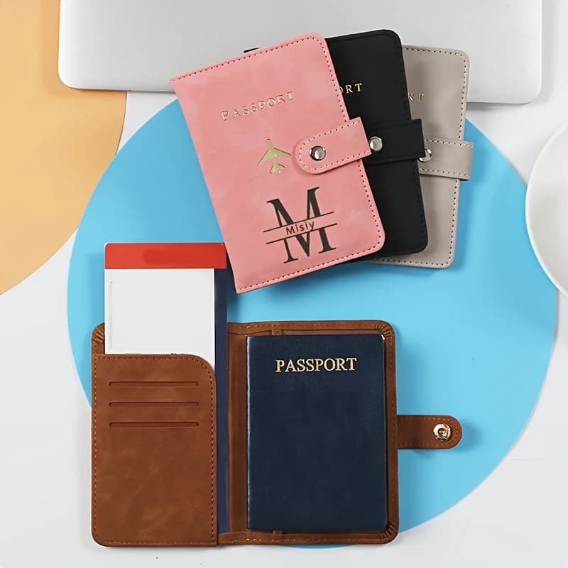 Custom Initial Name Synthetic Passport Holder Lightweight Snap Button Passport Bag for Travel Weddings Business Trips And Gifts