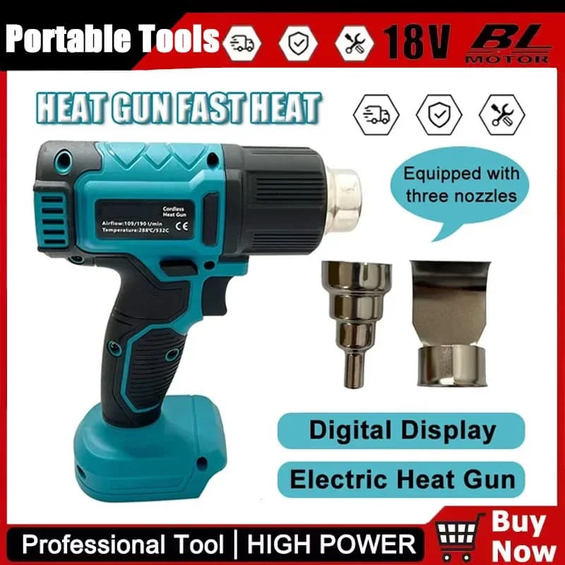 Pistola Termica Senza Fili Makita, Pistola ad Aria Calda Industriale Portatile, Temperatura Regolabile, Batteria 18V