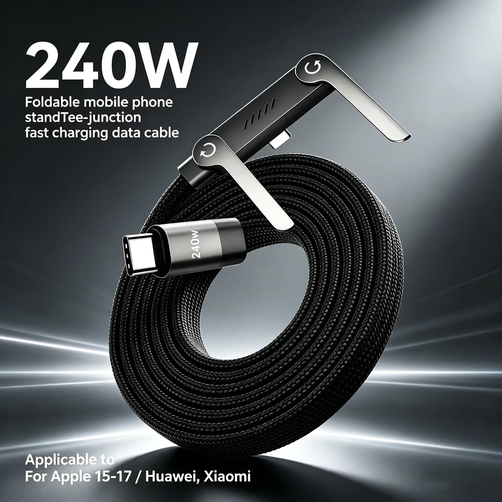 Cavo Dati USB-C 2-in-1 Pieghevole con Supporto per Ricarica Super Veloce 240W per iPhone 17 16 15 e Android