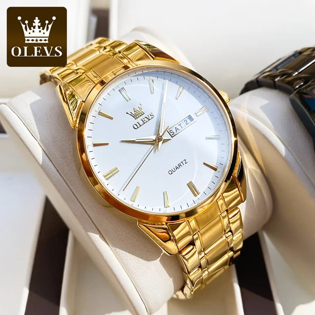 OLEVS orologi da uomo orologio da polso da uomo al quarzo in acciaio inossidabile impermeabile orologio da polso da uomo con calendario di lusso luminoso di moda