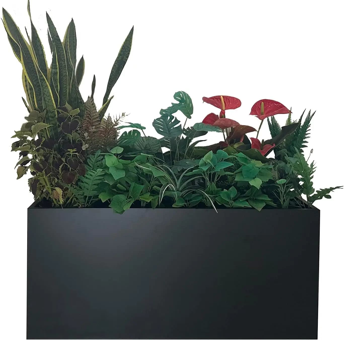 40"L x 16"W x 18"H Metal Large Rectangular Planter Box for Outdoor Patio Porch, Modern Design for Plants Flowers Garden, Spliced Flower Pot Black
