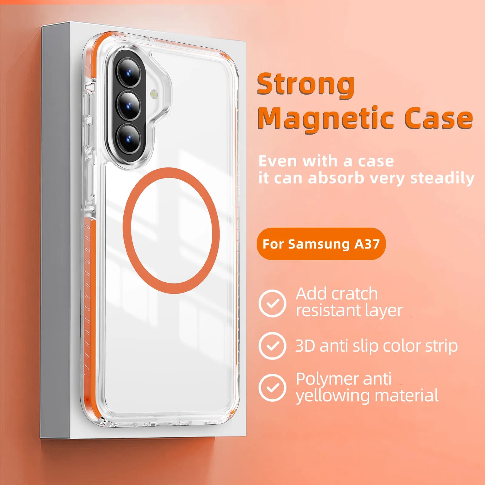 Luxury Colored AntiSlip Strip Anti Yellow High Clear Magnetic Phone Case for Samsung S26 S25 S24 S23 Ultra Plus Shockproof Cover