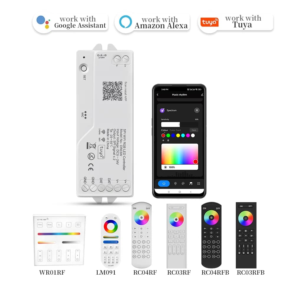 Tuya SPI WIFI Controller DR03W/DR04W Dimmer luce Modulatore Bluetooth intelligente Google Home Alexa per WS2815 WS2812 5050 strisce RGB
