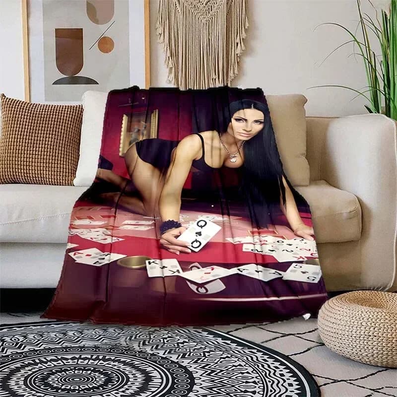 Coperta con stampa Sexy Beauty and Poker, coperta in pile super morbida per letto, divano, ufficio, viaggio