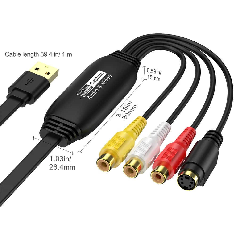 Scheda di acquisizione video USB Convertitore da VHS a digitale VHS TV DVD VCR Convertitore video da RCA a USB per PC Mac