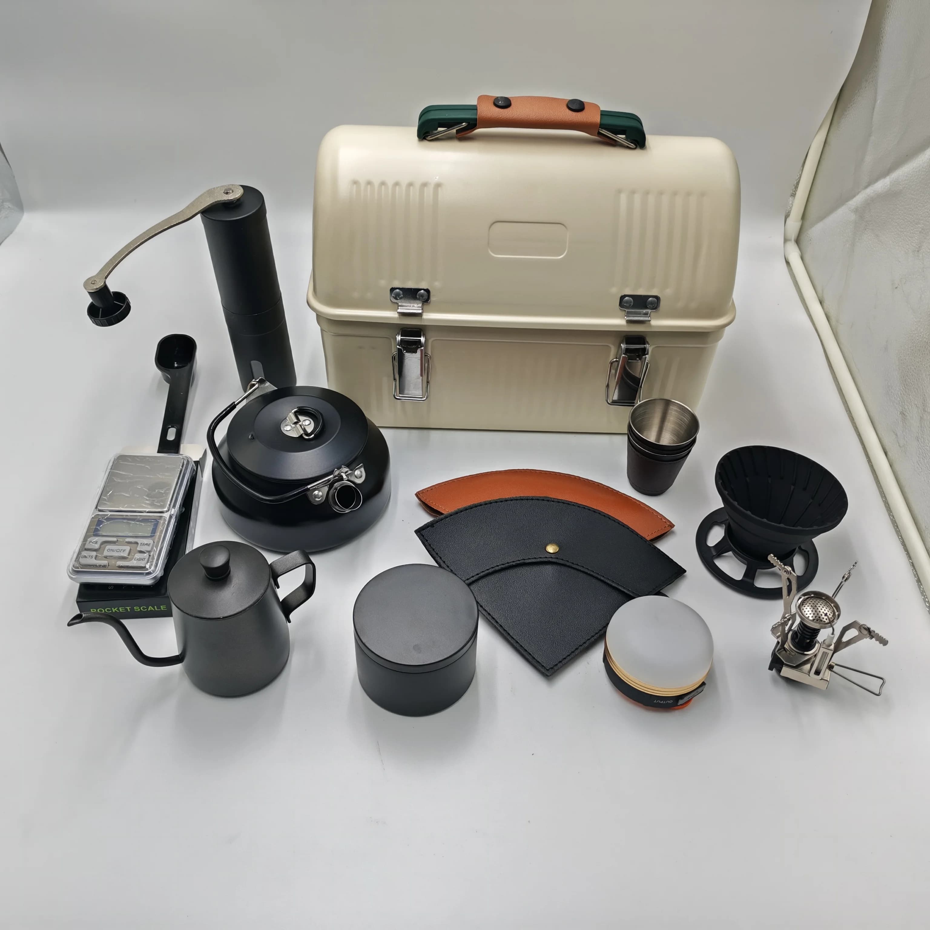 Outdoor Tea Set Toolbox,Large Toolbox Tea Sets,toolbox with Light,kettle,stove Scale for Outdoor Camping