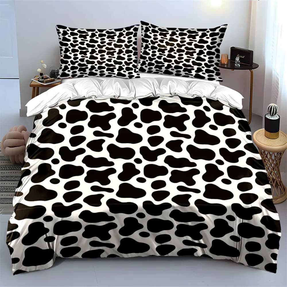 Set Decorativo con Stampa Mucca - Set Biancheria da Letto Morbido e Confortevole per la Casa, Include 1 Copripiumino e 2 Federe, Regalo