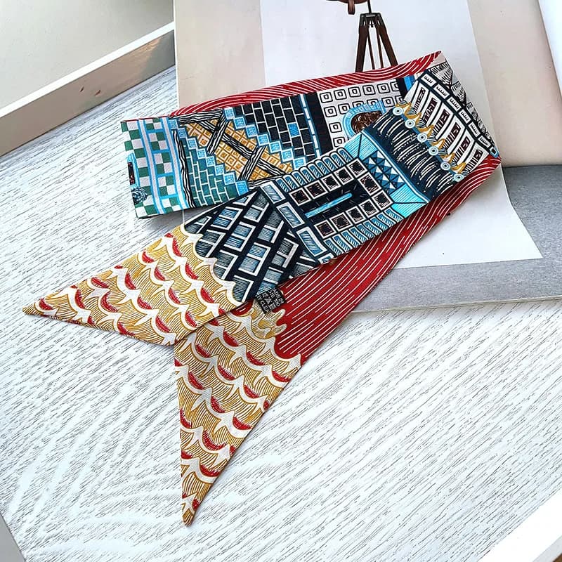 100% silk scarf ring collar 2023 fall fashion printed woman neck head scarves for hair wraps 86*5cm double layer