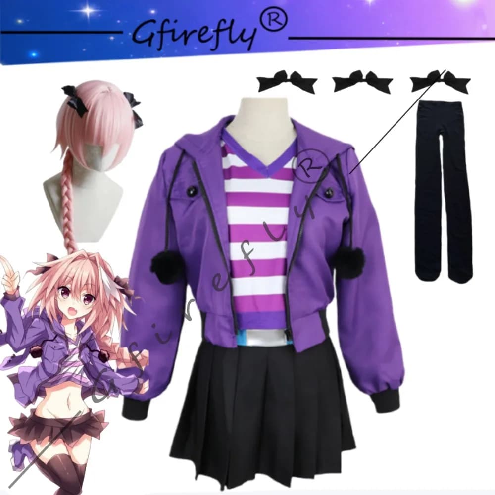 Costume cosplay Fate Astolfo: purple sports wig for anime characters to wear every day, event costume for Halloween comics convention