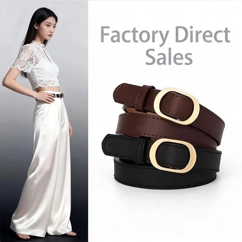 Women Belt Fashionable Gold Button Non Perforated High-end Fashion Belt Authentic LeisureBelt Paired With Pants Jeans Belt