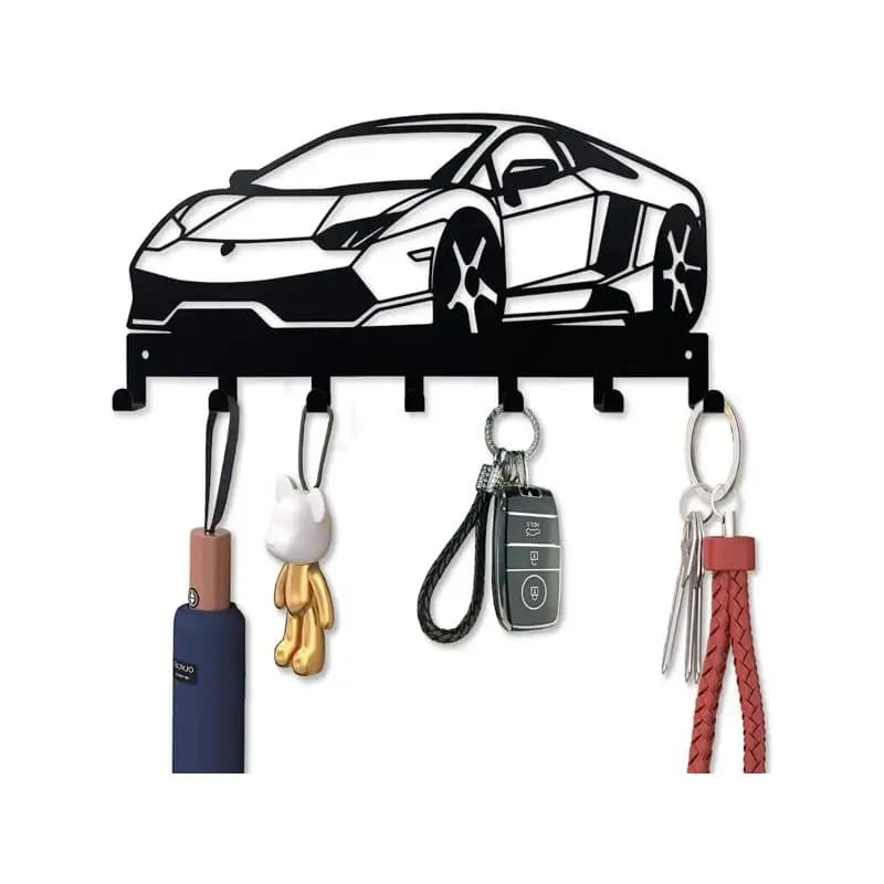 Seducente portachiavi a parete con 7 ganci: elegante organizer nero per ingresso anteriore e efficiente spazio per riporre le chiavi dell'auto