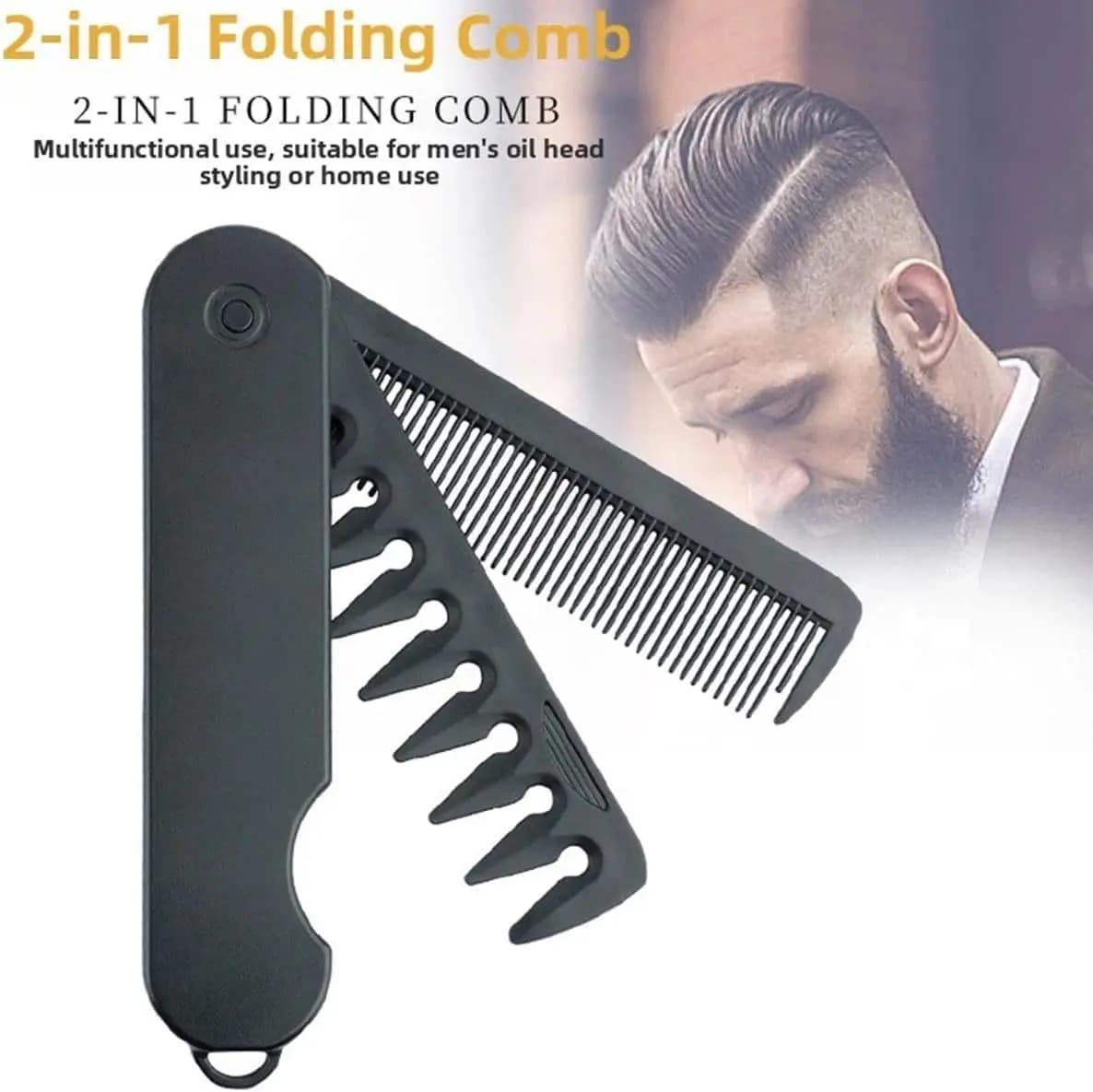 Pettine Pieghevole Multifunzione 2-in-1, Pettini Pieghevoli per Barbiere, Pettine a Denti Larghi in ABS per Capelli e Barba, Strumenti per lo Styling