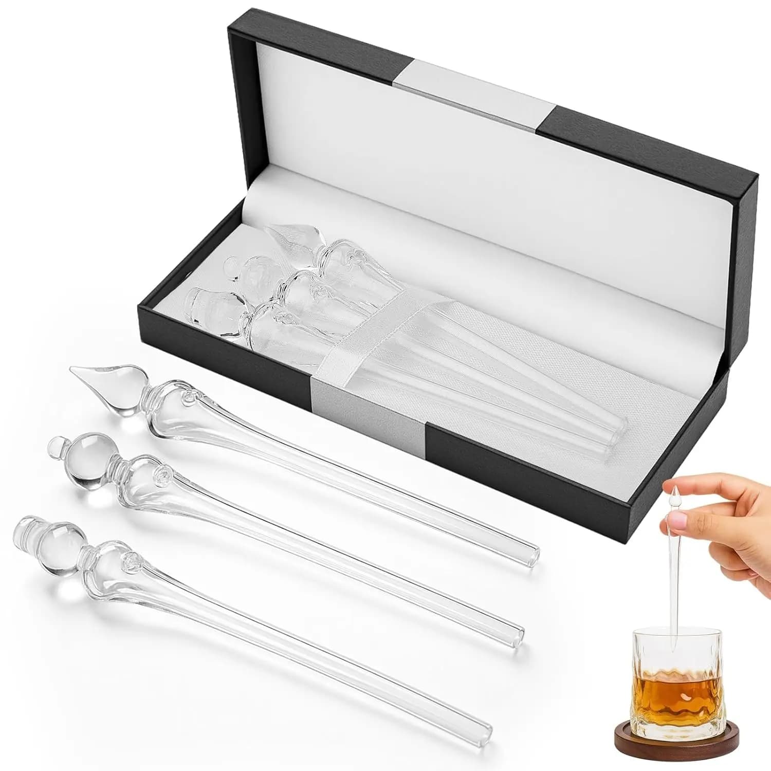 Set di contagocce per whisky in 3 pezzi, set di pipette in vetro (a forma di goccia, a doppia sfera, a forma di vetro), compatto da 5 pollici