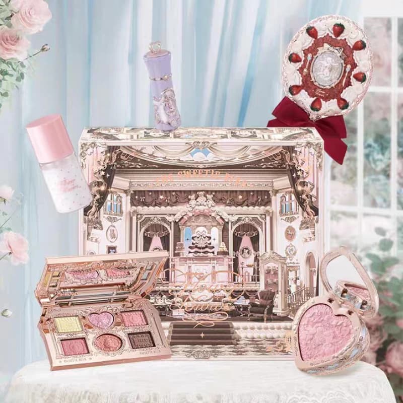 Set of Trucchi Flower Knows Series THE SWEETIE BEAR, Gift Pack with Rossetto, Blush, Palette Shadows, Portable Mirror