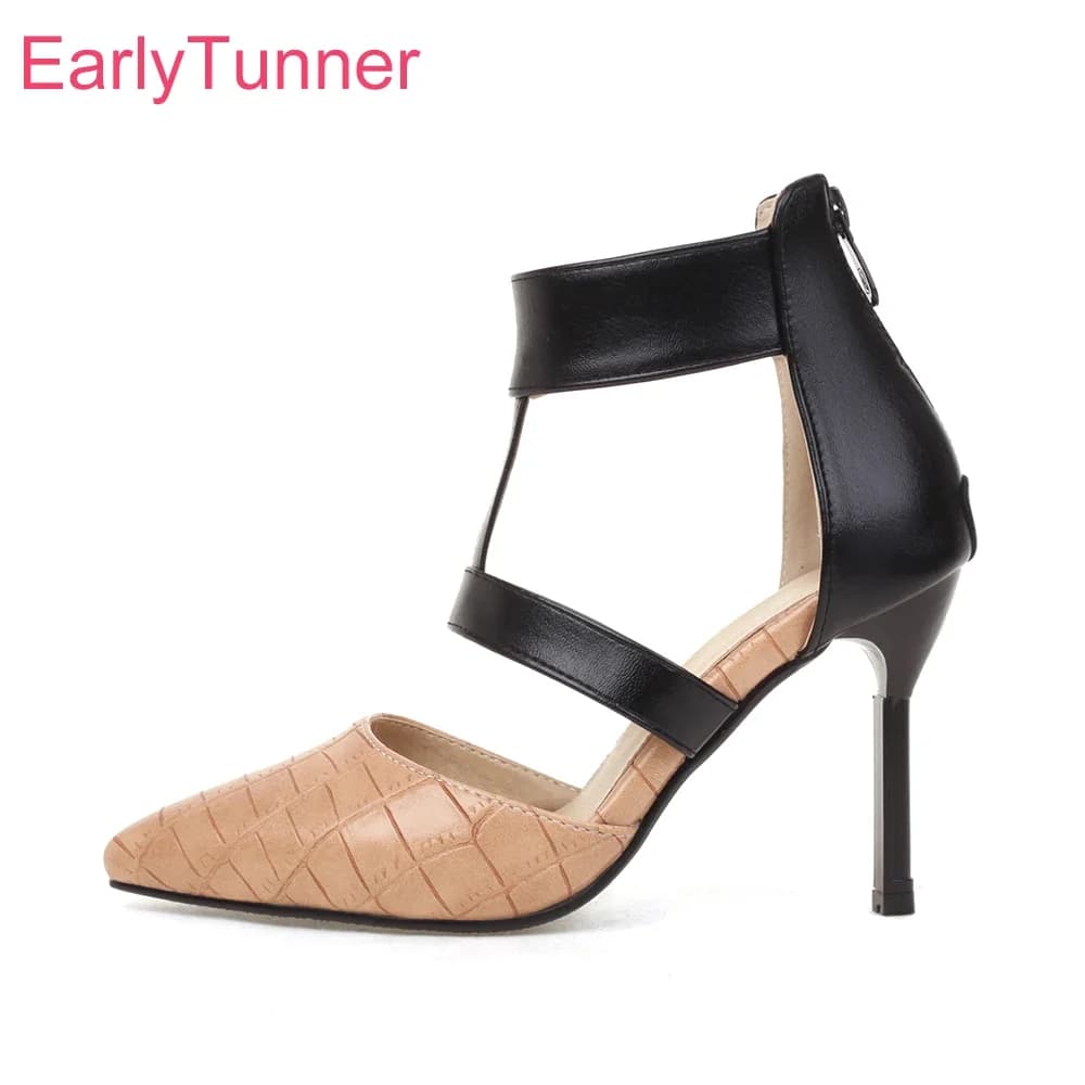 Nuovi Sandali Estivi da Donna Eleganti Beige e Neri con Punta a Stiletto e Tacco Alto, Scarpe da Cerimonia da Donna, Disponibili anche in Taglie Piccole e Grandi 12 32 30 45 48