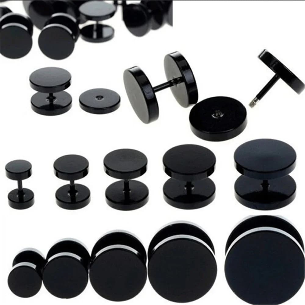 Un paio di orecchini rotondi in acciaio inossidabile nero per le donne Orecchini con piercing con manubri da uomo Gioielli di moda punk 2-14mm