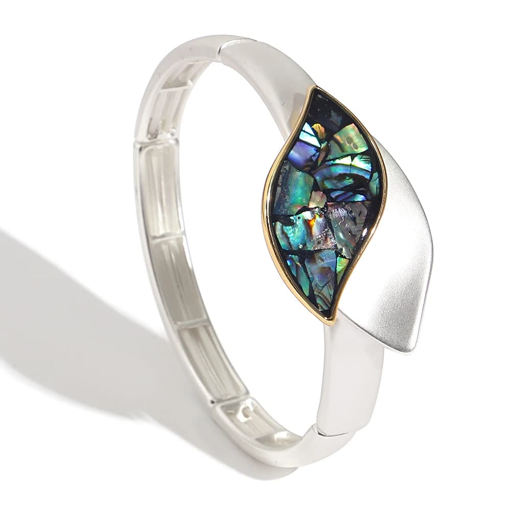 ALLYES Fashion Colorful Abalone Shell Leaves Elastic Rope Adjustable Bangle Bracelets for Women Party Jewelry Gifts