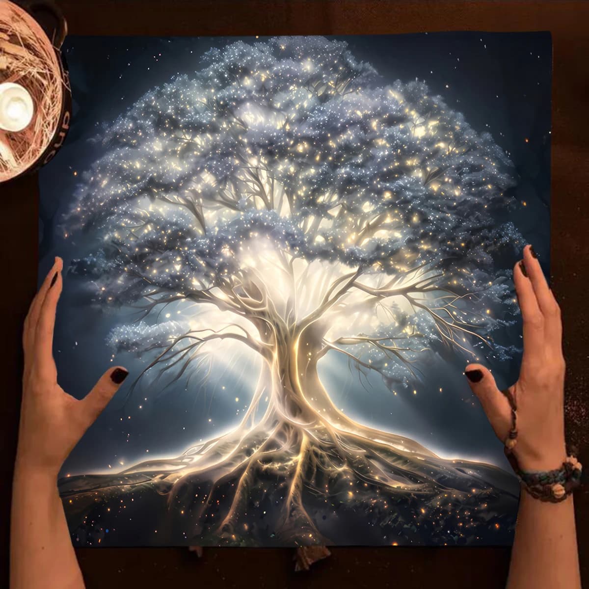 Panno per tarocchi dell'albero della vita Panno per altare Tovaglia per tarocchi albero della vita colorato stellato per la lettura Stregoneria Astrologia Tappetino per carte Oracle