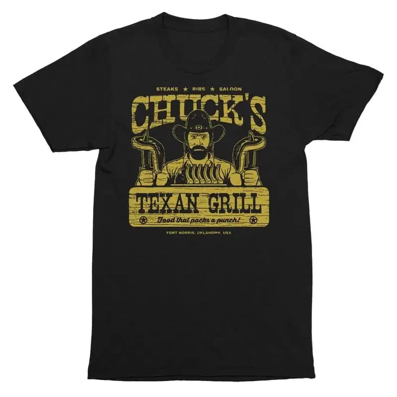 Chucks Texan Grill T Shirt Adults Funny Movie Parody Mens Pop Culture