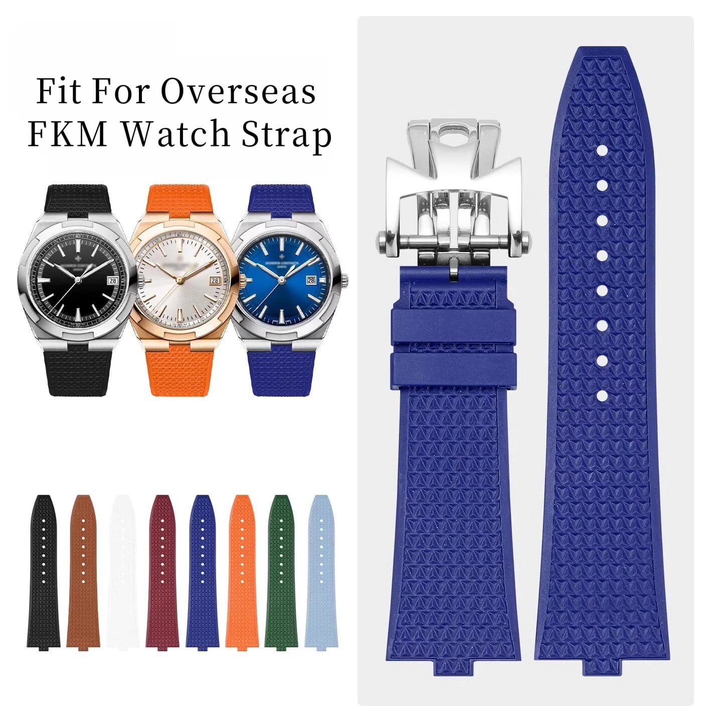 Cinturino in gomma FKM compatibile con Vacheron Constantin Overseas 4500V 5500V 7900V con terminali in acciaio