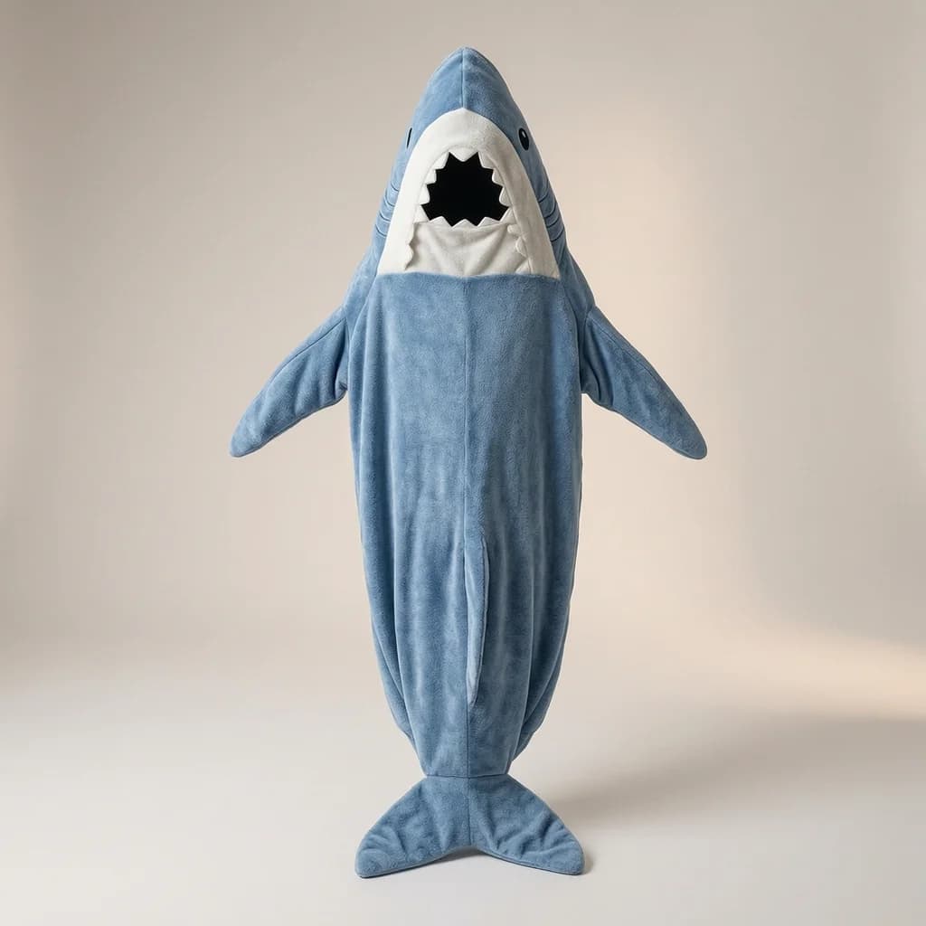 Cartoon Shark Onesie Adult Hooded Flannel Sleeping Bag Winter Cosplay Costume Warm Pajama Blanket