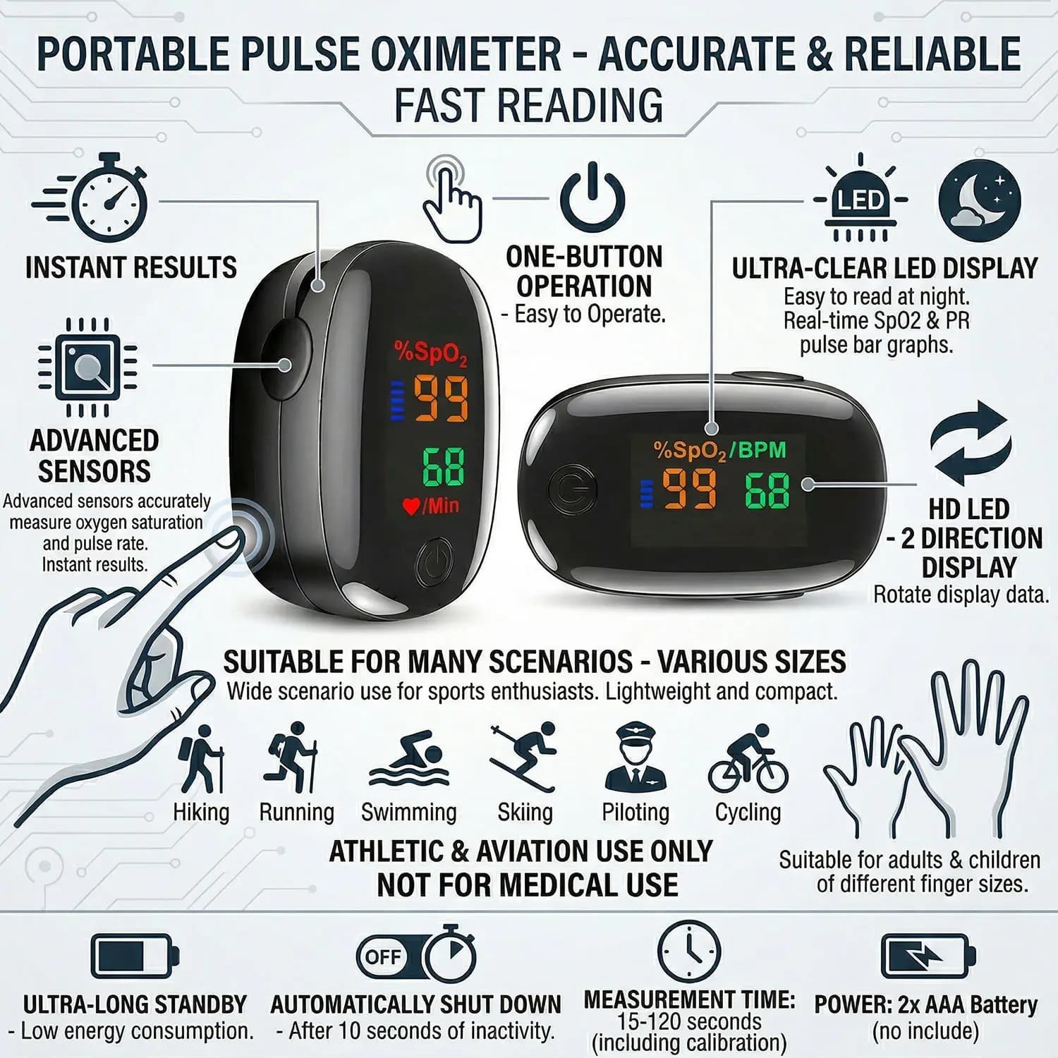 1pcs Finger Clip Oximeter Digital Home Use Led Oximeter Pulse Cximeter Health Diagnostic Portable Blood Oxygen Saturation Meter