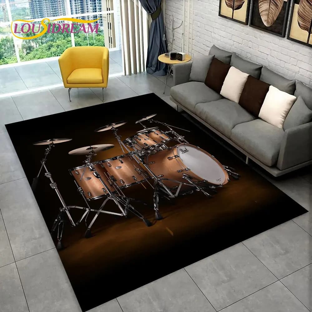 Drum Kit Musical Instruments Drum Set Area Carpet, Carpet for the Living Room Bedroom Sofa Zerbino Kitchen Decor, Non-slip Mat