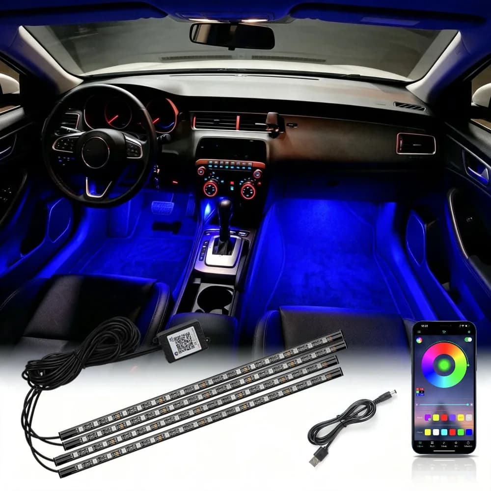 Multi-mode RGB Neon Car Interior Foot Ambient Lamp 72 LED APP Remote Control Decor Light