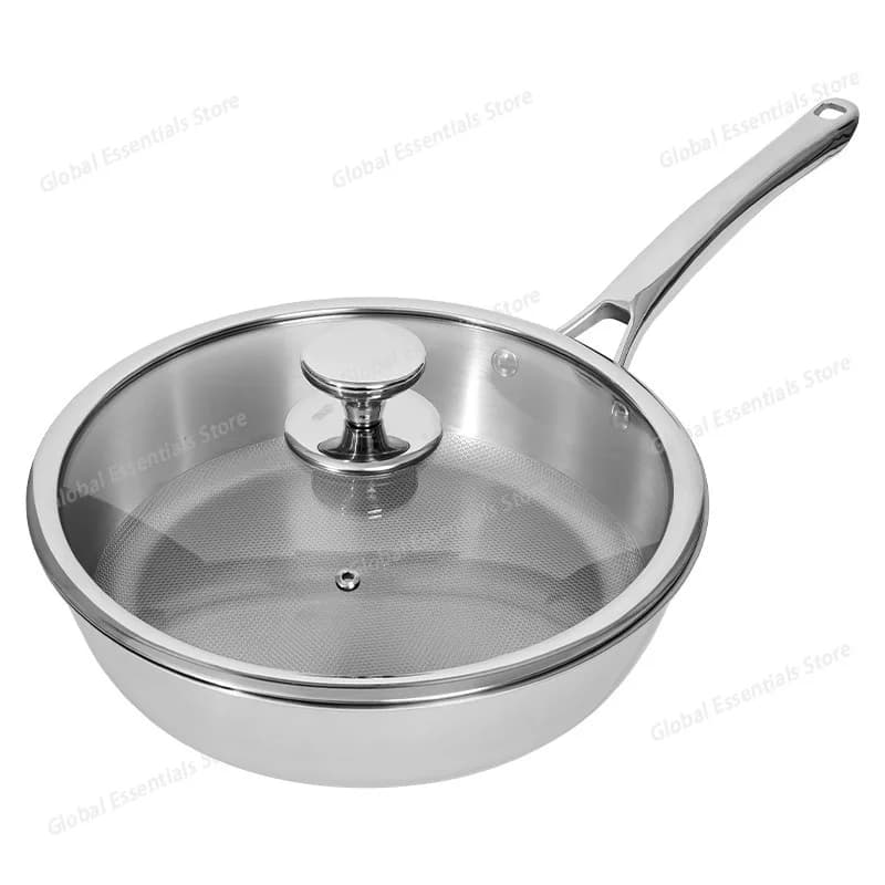 Padella per Frittura Profonda in Titanio Puro, Multifunzionale come Padella e Wok, Antiaderente Senza Rivestimento, Compatibile con Piani a Induzione e Gas