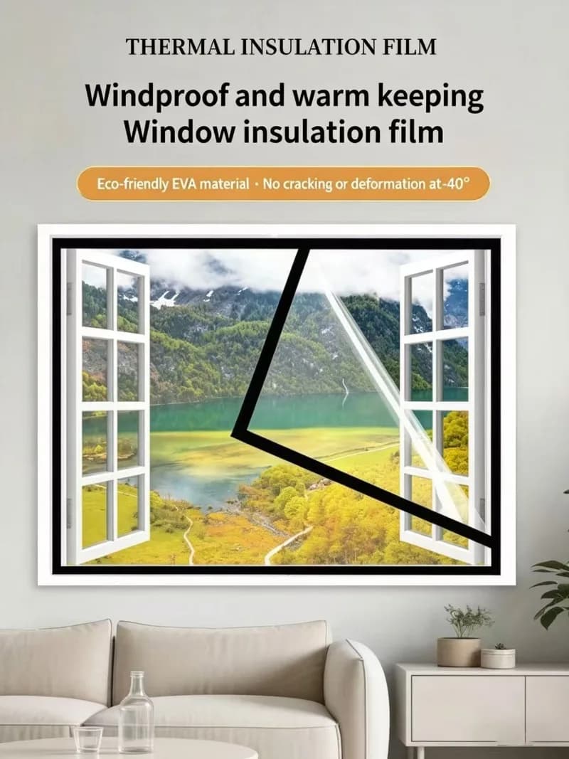 Winter Window Windproof and Heat-Retaining Film, Sealed Plastic Cloth, High-Definition Transparent Windproof Curtain,