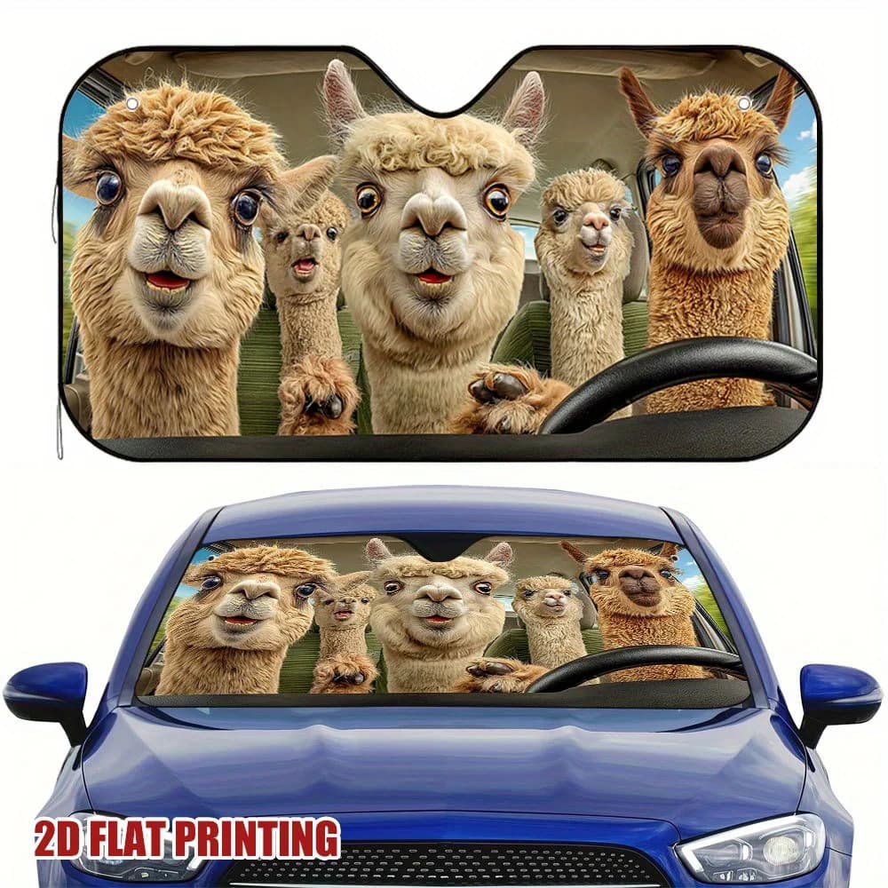 1pc Divertente Alpaca Family Car Parasole - Parabrezza e Finestra Protezione Solare con Design Cartoon Llama, Durevole Resistente Alle Intemperie F