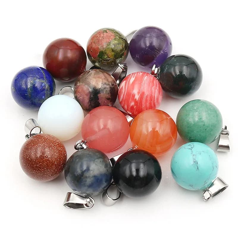 20 pz/borsa 14mm Pietra Naturale Ciondolo Rotondo Fascino Ciondolo Sfera di Cristallo di Quarzo per Collane Fai da Te Creazione di Gioielli