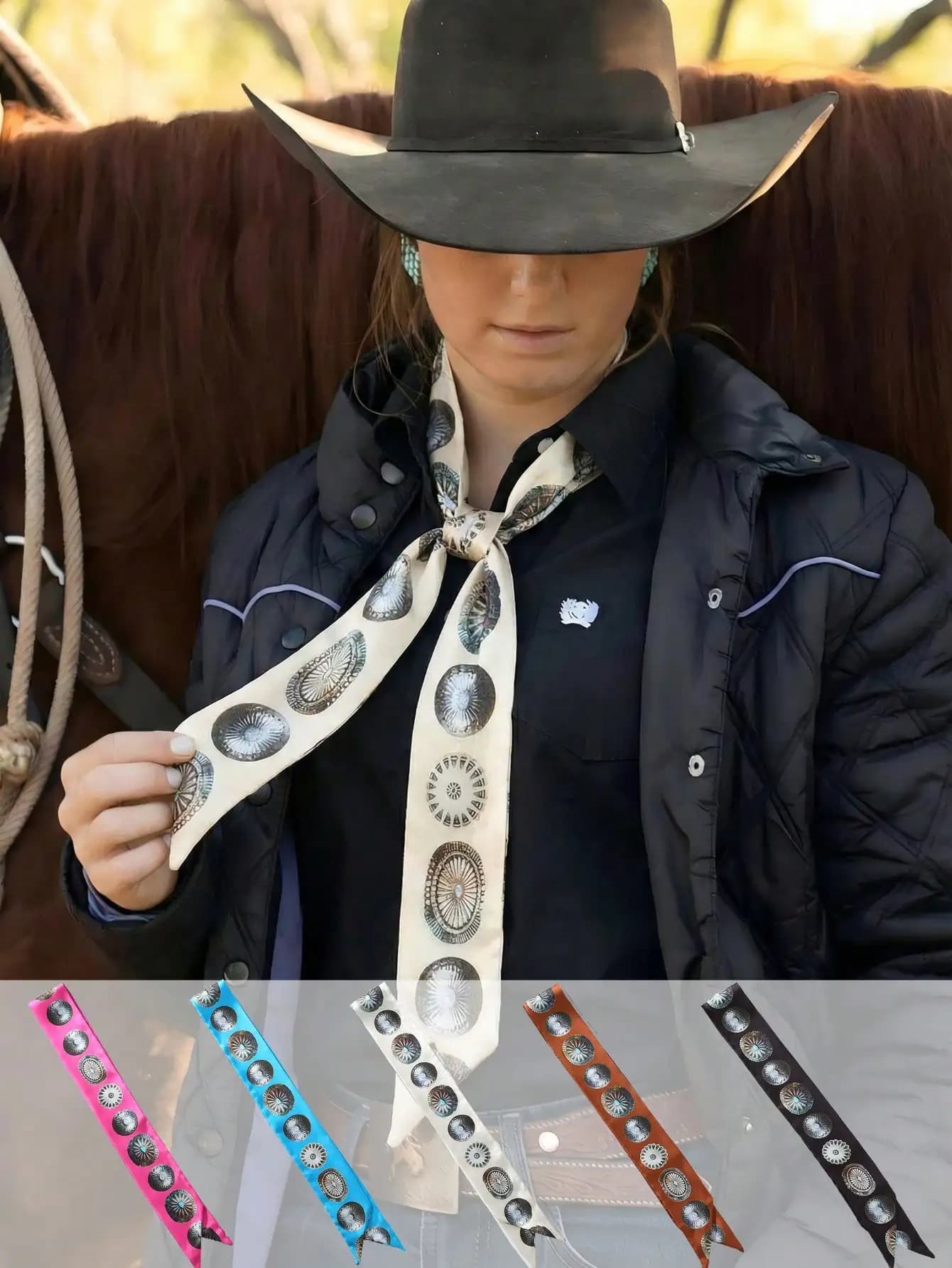 1pc Western Style Cowgirl Scarf/Sash, Versatile Silk Neck Scarf, Headband, Ribbon Accessory For Women, Ideal For Decorating Bags, Clothes, Shoes And More,Travel Essential,Beach Towel sc260302175504281466208