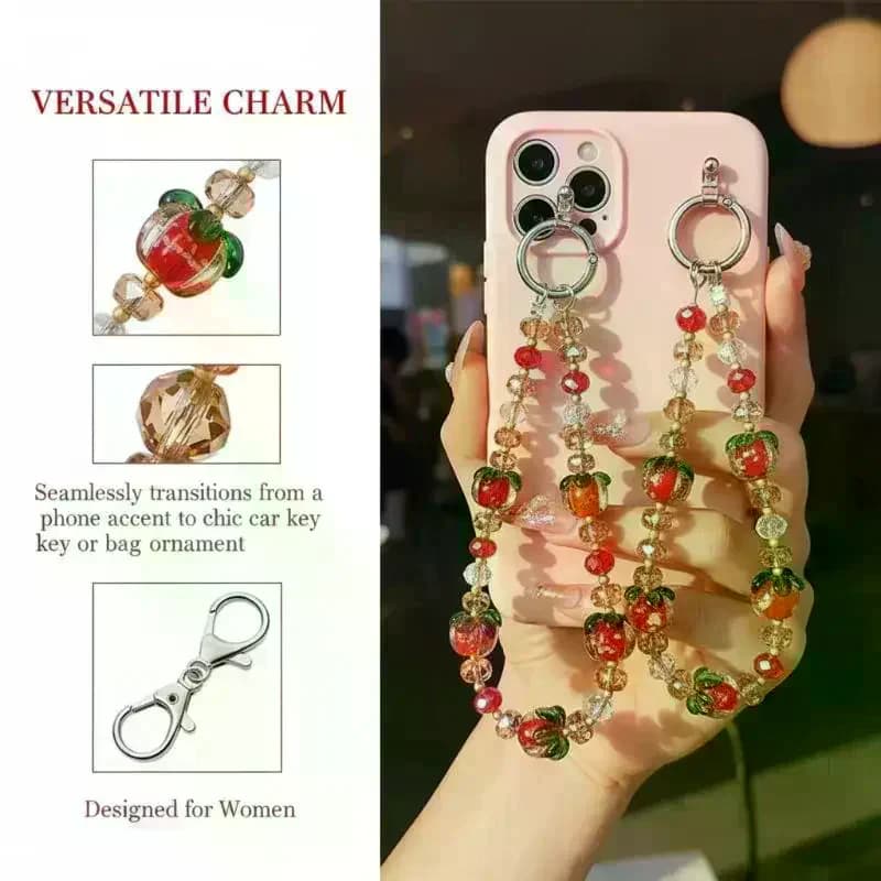 Catenella per Telefono in Cristallo Luminoso Avanzato a Forma di Cachi, Ciondolo per Borsa, Cordino da Polso Corto