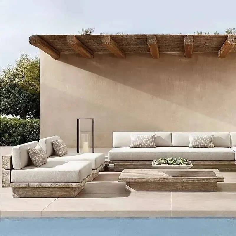Divano da giardino impermeabile e con protezione solare in stile giapponese, design minimalista, divano da giardino moderno, mobili da esterno artistici, divano