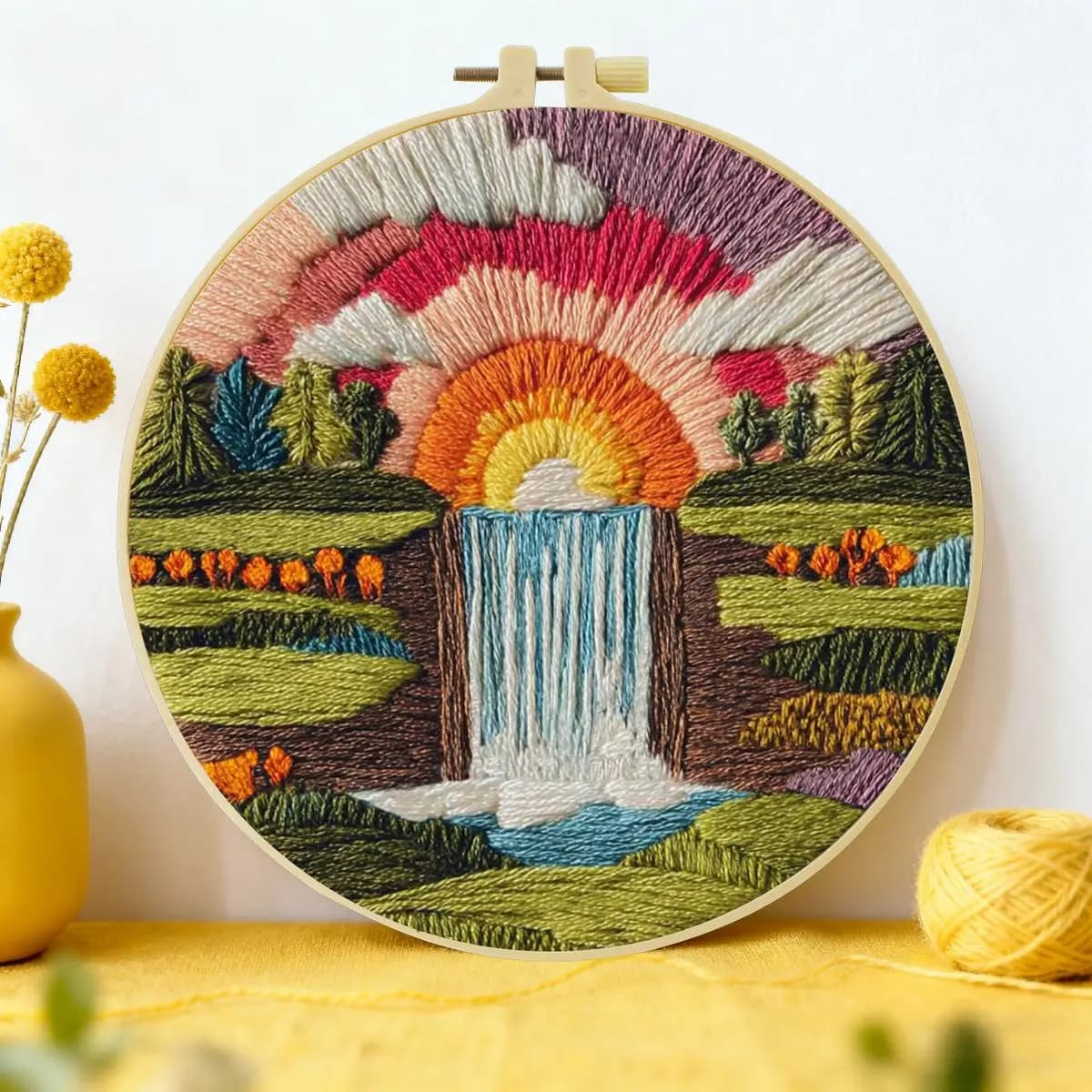 1pc 20X20CM/15X15CM 7.87/6.3inch waterfall Embroidery Starter Kit DIY kit DIY embroidery kit manualidades Needle Art