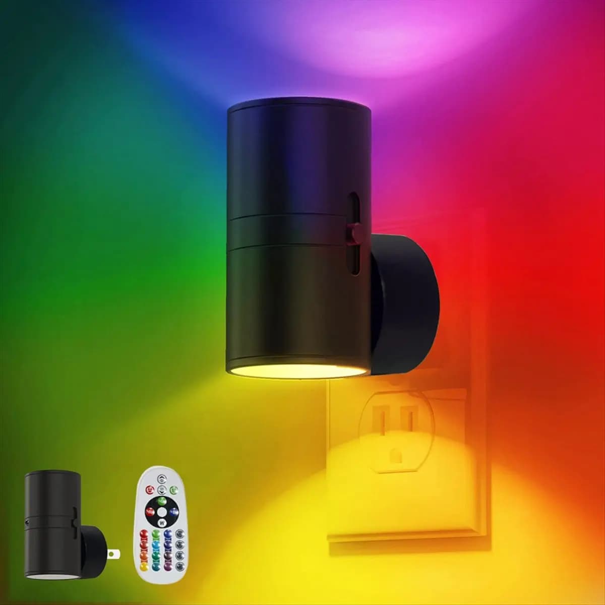 (ABDH) RGB LED wall lamp with intelligent remote control, colored night light for bedside table, bedroom, hallway, stairs, wall sconce, American socket