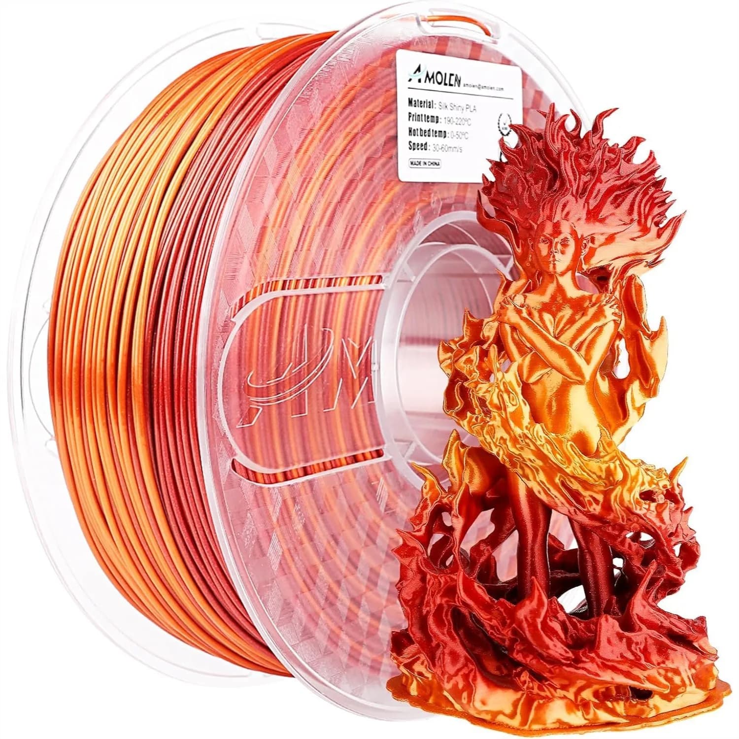 Filamento per Stampa 3D in PLA Seta Sfumato 1.75mm, Bobina da 1KG Rosso Oro Lucido, Senza Intasamenti, Compatibile con Stampanti 3D