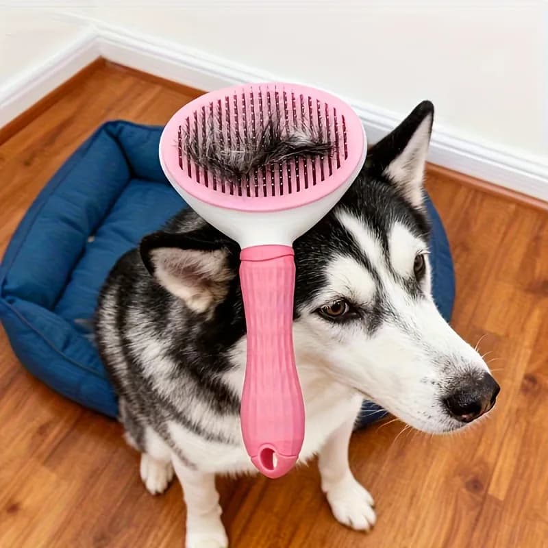 Pettine per la rimozione dei peli di animali domestici con un solo clic: strumento autopulente per la toelettatura di cani e gatti. Spazzola per la rimozione dei peli superflui, ideale per casa e viaggi