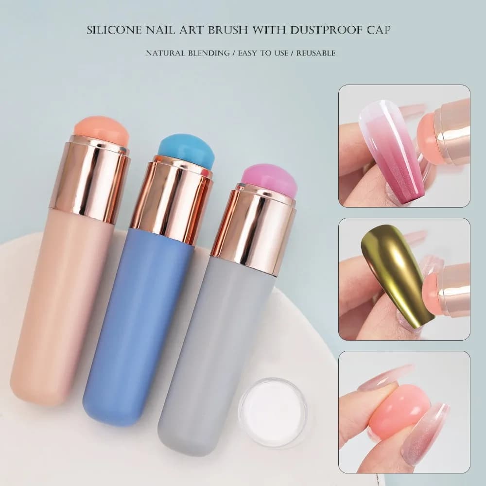 Silicone Brush for Ombre Nail Art Reusable Silicone Pen Chrome Powder Applicator Brush Gradient Painting Brushes Manicure Tools