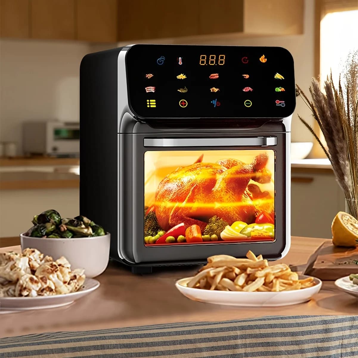 2026 New Multifunctional Visible Air Fryer, Flip-Free Design, 2.64gal Large Capacity Oil-Free Electric Air Fryer with Digital Touch Screen, Non-Stick Basket, Easy to Clean, Healthy Cooking, Home Kitchen Appliance