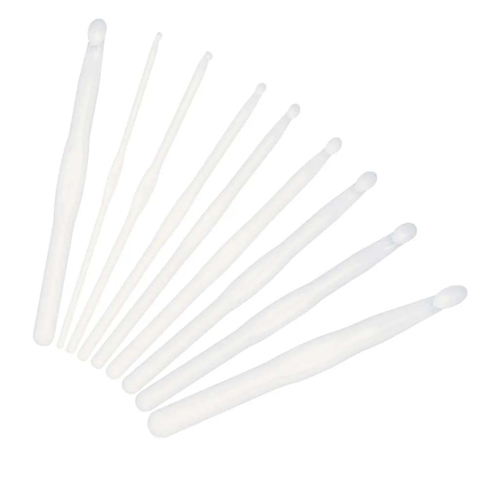 Set di 9 Eleganti Uncinetti in Plastica Bianca di Varie Dimensioni per Lavori Intricati in Pizzo, Progetti Fai-da-Te e Artigianato
