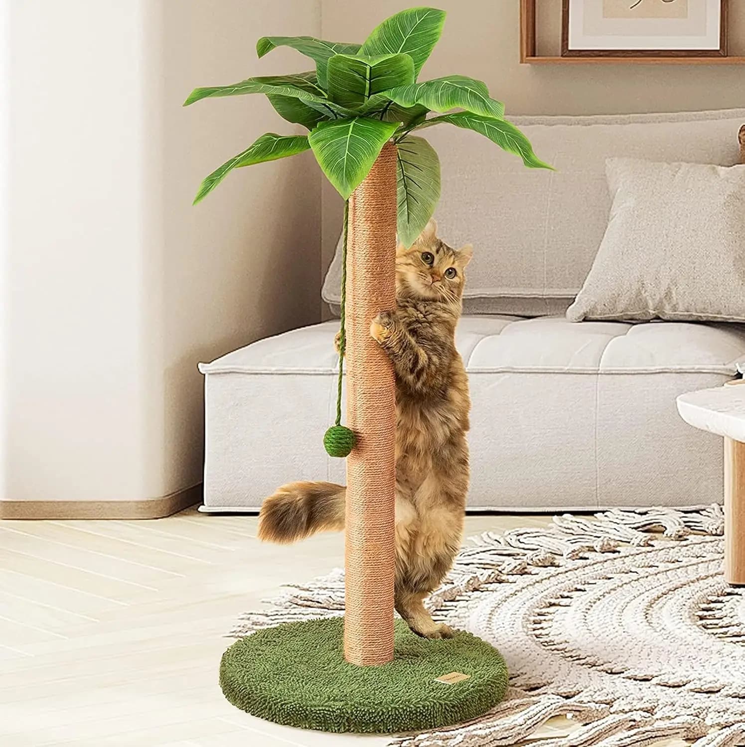 Tiragraffi per Gatti Alto 84 cm con Corda in Sisal e Palla Sospesa per Gatti da Interno